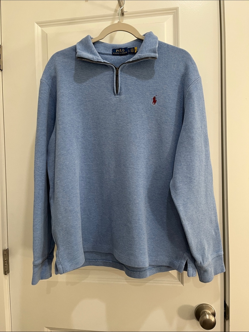 Polo by Ralph Lauren Powder Blue Quarter-Zip Sweatshirt with Red Pony